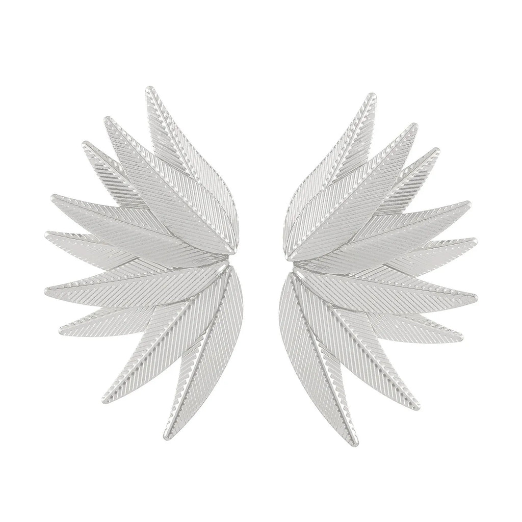 Gold and white leaves patch alloy earrings with leaf design texture