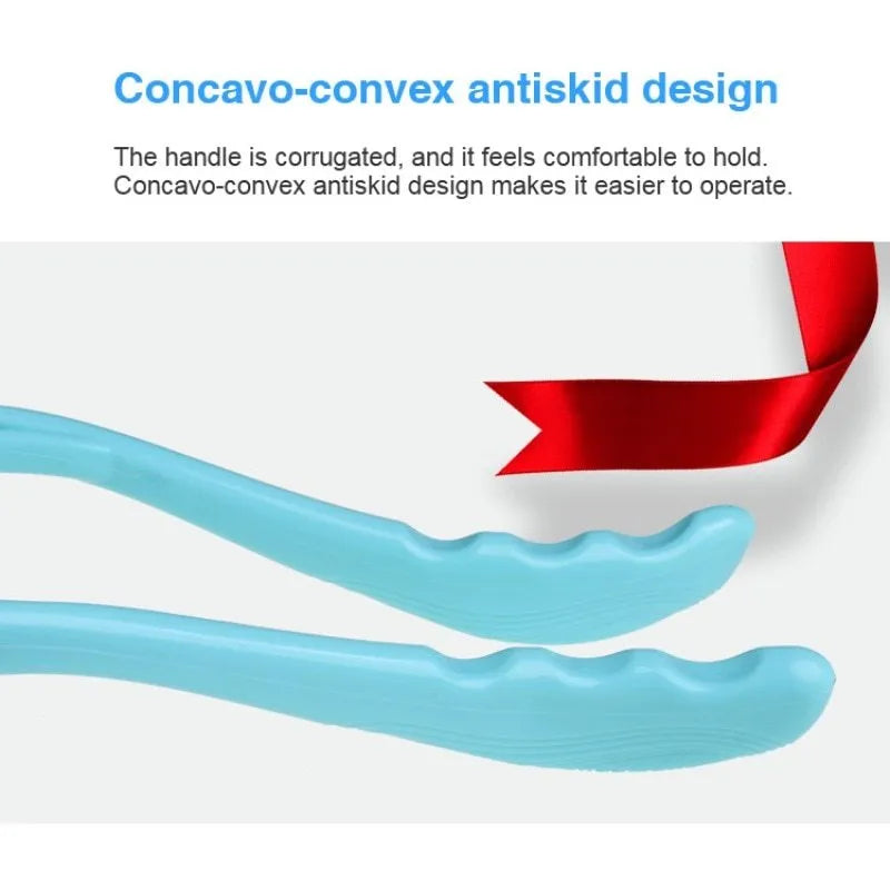 Swan-shaped hand roller neck massager with removable heads in blue, green, and pink colours