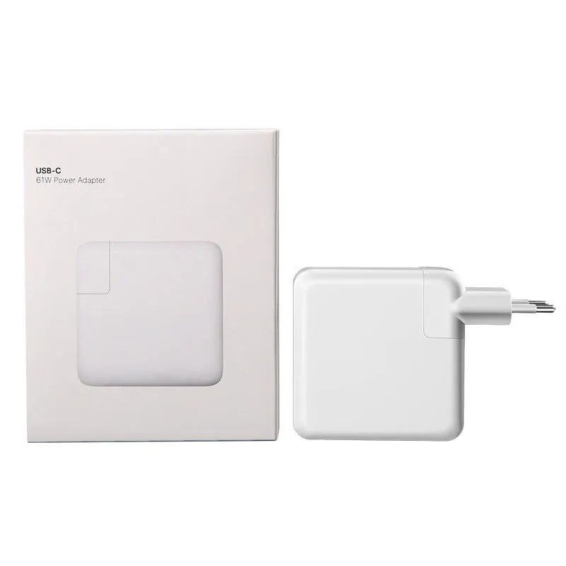 Laptop power adapter charger unit with USB-C cable showing compact 7x7x3cm dimensions