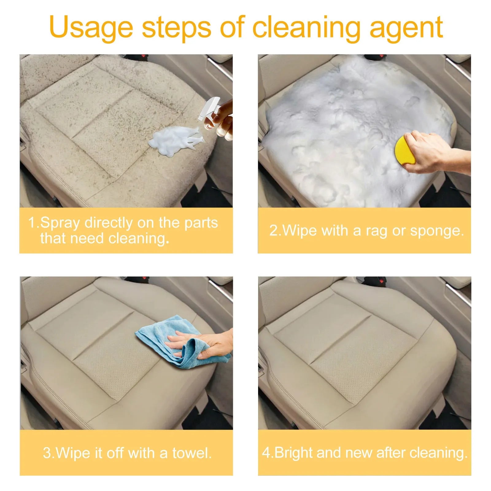 Car interior foamed cleaner kit showing 60ml container and 10x10cm sponge for wash-free cleaning