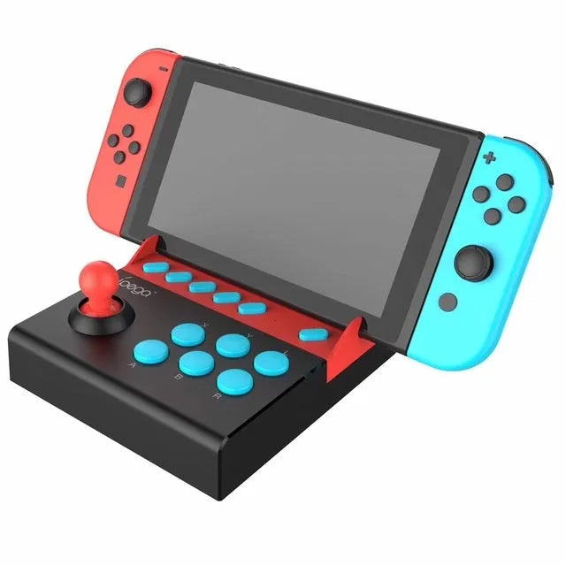 Fighting stick gaming controller for Nintendo Switch, red blue black, USB-C, 128x139x50mm
