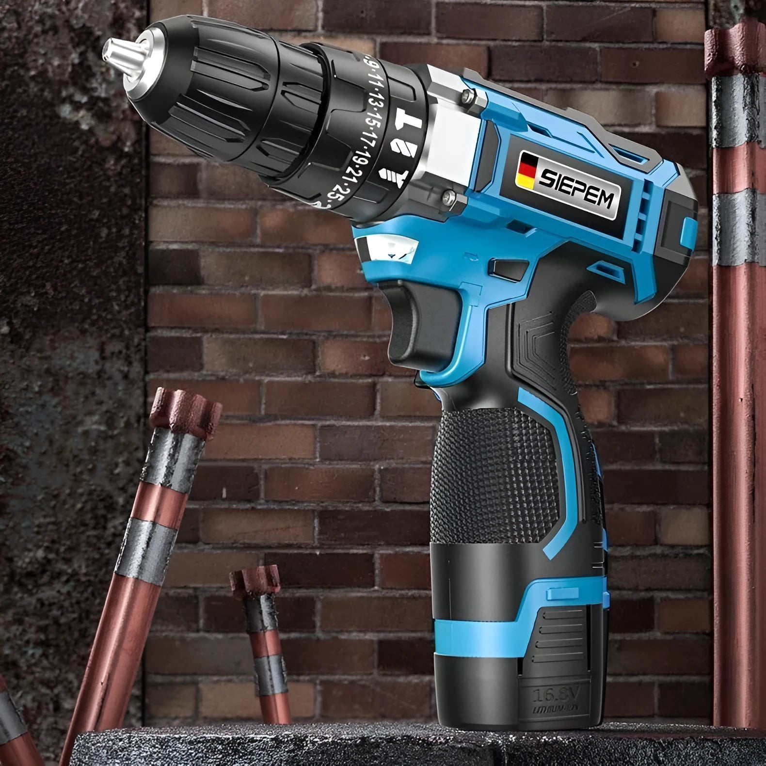 12V black and grey impact pistol drill electric screwdriver with plastic storage box in luxury packaging
