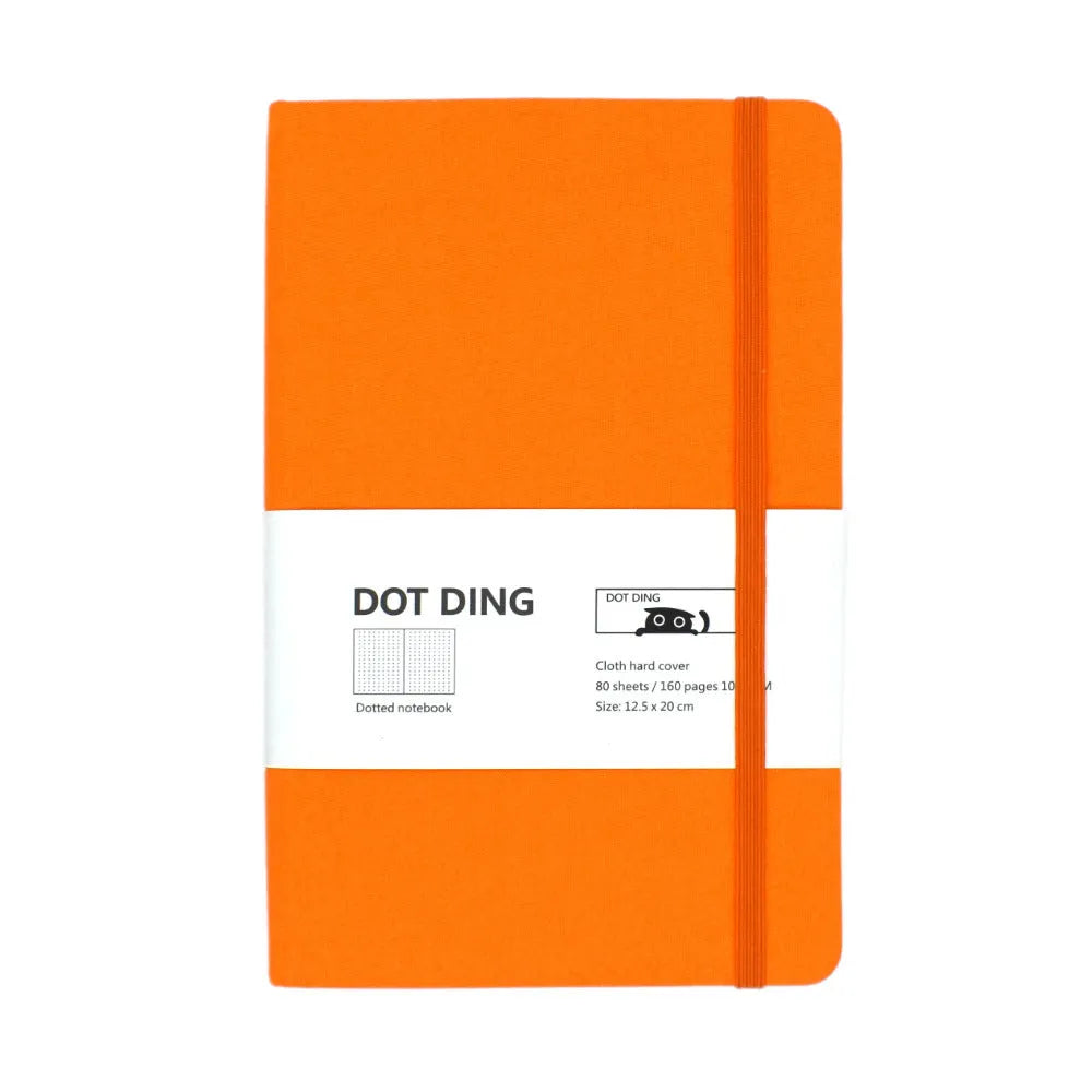 A5 point grid bullet journal with fabric hard cover in five colours including red, blue, orange, denim blue, and gray