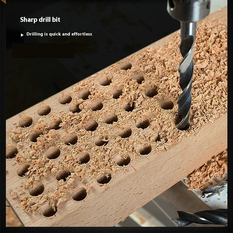 Woodworking twist punch drilling bit set of five steel bits with hexagonal handles for electric drill