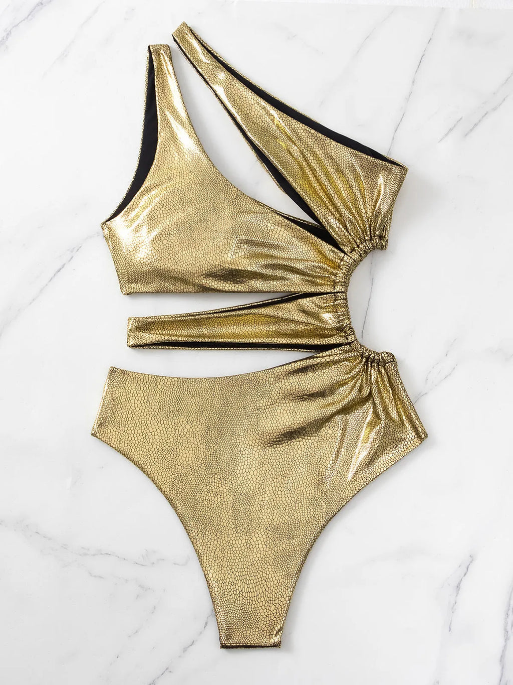 Women's backless one-piece swimsuit in C3177 gold colour with high elasticity spandex construction