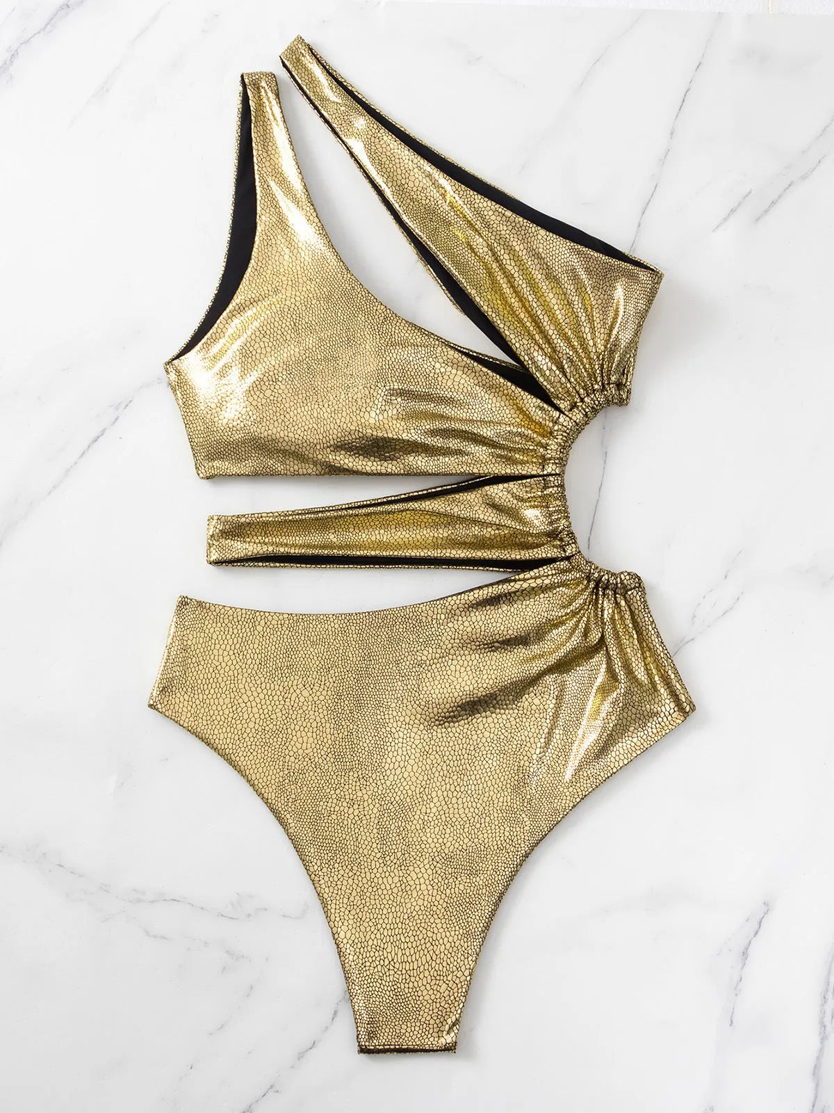 Women's backless one-piece swimsuit in C3177 gold colour with high elasticity spandex construction