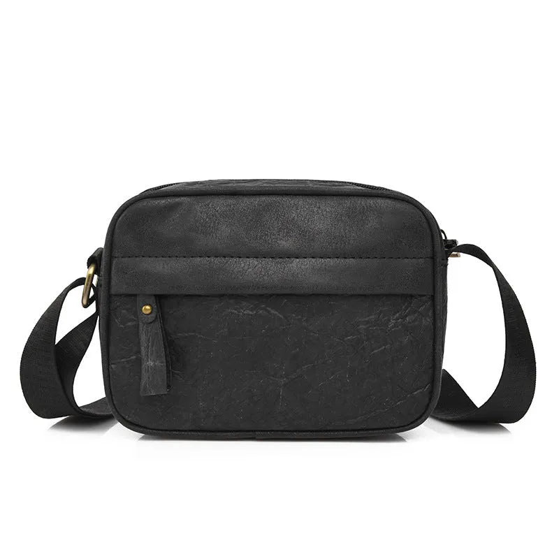 Men's paper crossbody bag in European retro style with waterproof lining in black, brown or silver