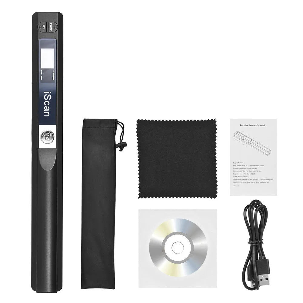 Handheld plastic scanner shown in black, blue, green, red, and silver colour options on a white background.