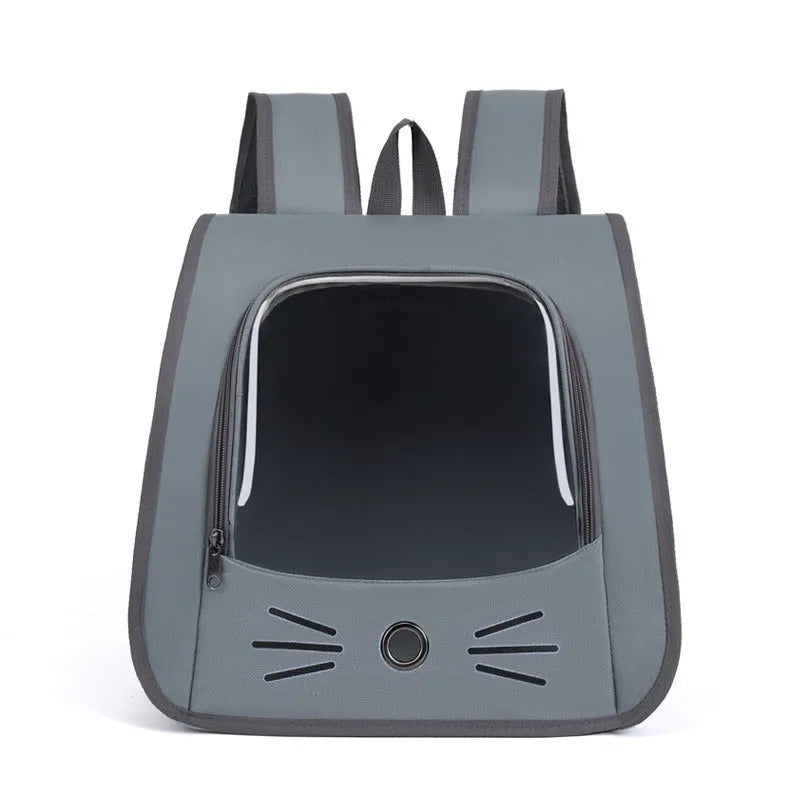 Pet cat carrier backpack in blue Oxford fabric with mesh top and shoulder straps