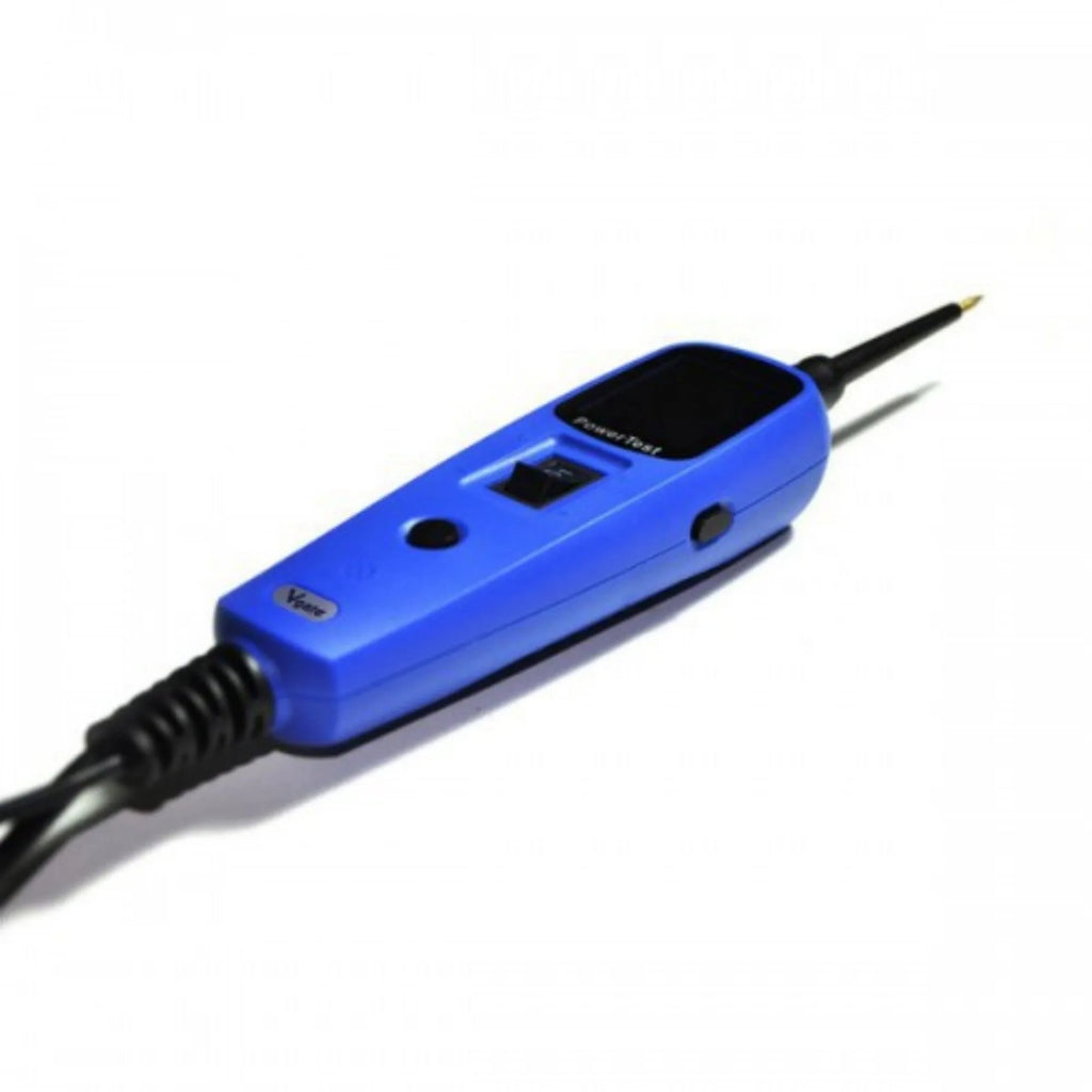 PT150 automotive power circuit test pen with blue housing and colour display in blow-moulded case with accessories