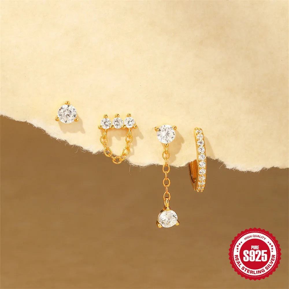 S925 sterling silver clover petal earrings with gold electroplating in geometric design for women