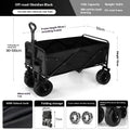 Black outdoor camping trolley with metal frame, 8-inch off-road wheels, and child lying inside, 400kg capacity