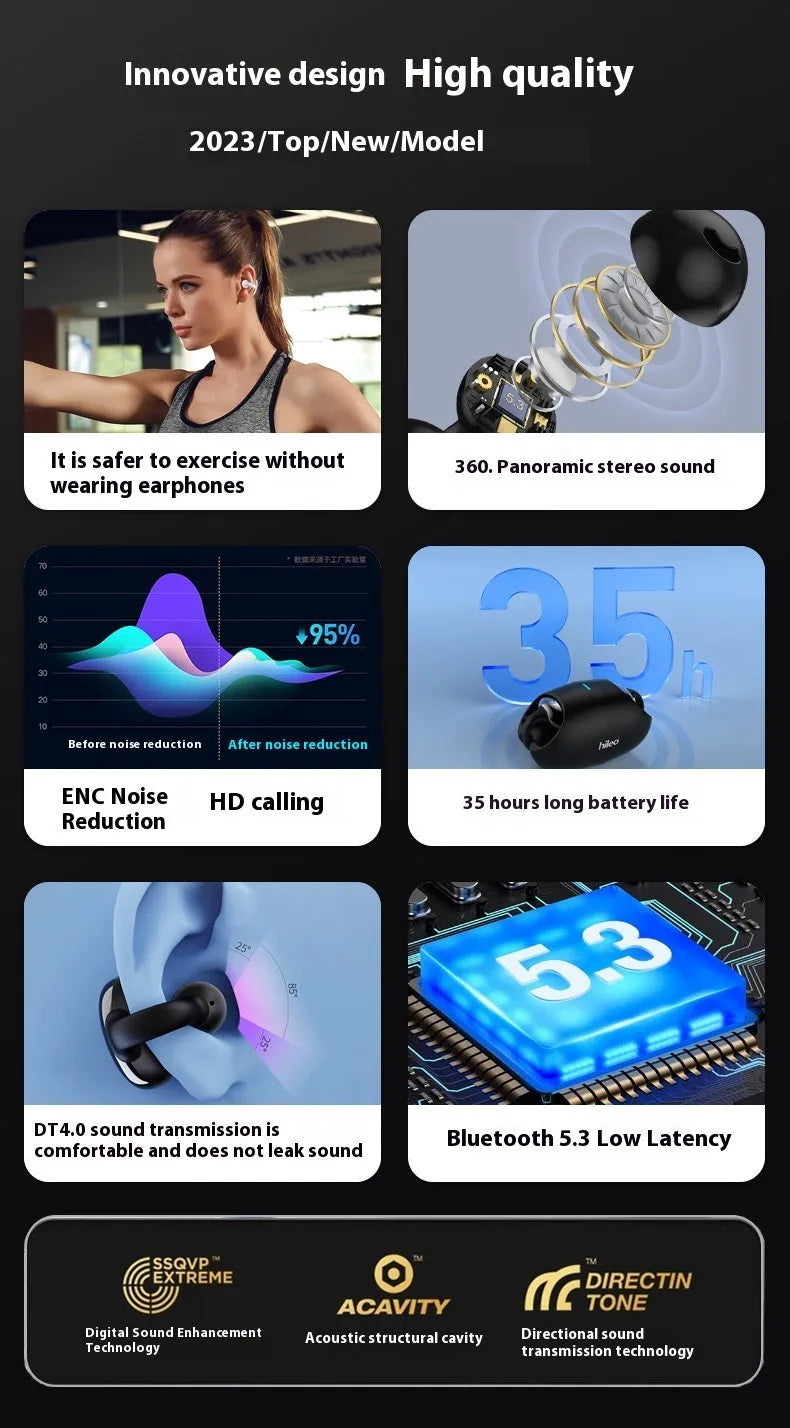 Clip-on true wireless Bluetooth headset sports non in-ear stereo earphone black white colour