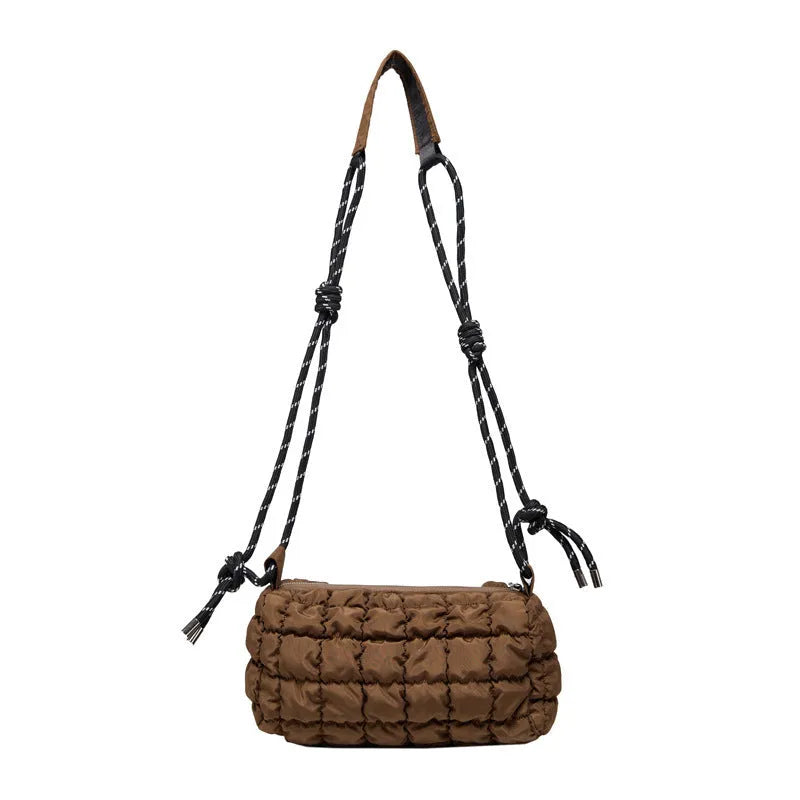 Women's lightweight nylon messenger bag in pillow shape with rhombus pattern