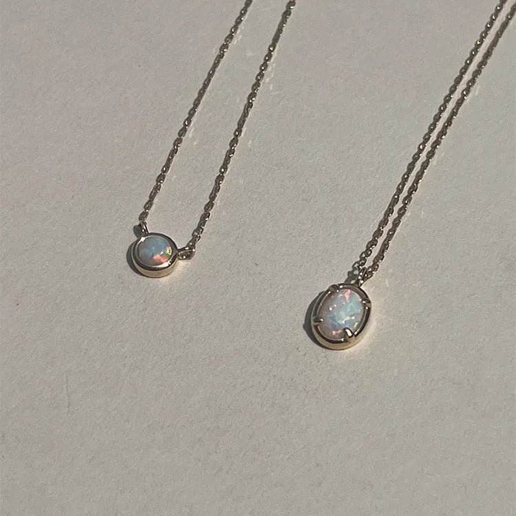 S925 sterling silver pendant necklace with geometric oval jelly opal design and 14K gold plating