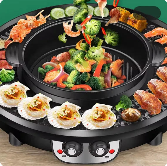 Hot pot barbecue all-in-one electric cooker with 5L capacity and barbecue plate in Reunion Roast Black finish