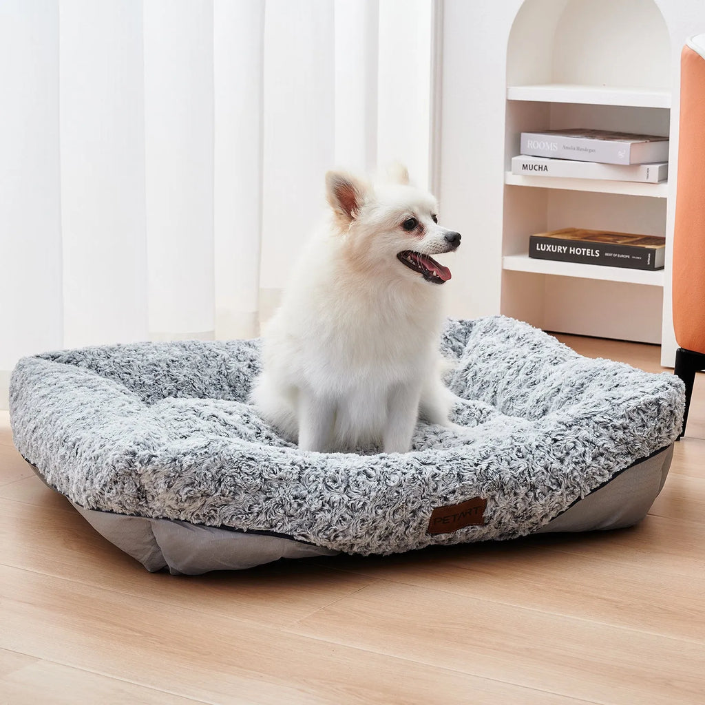Swirl rose velvet dog bed with removable cushion for small and medium dogs and cats, S M L