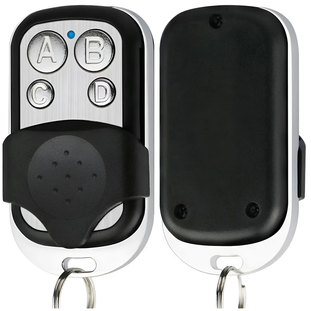 443 metal garage door remote control with four buttons and rolling code copy feature