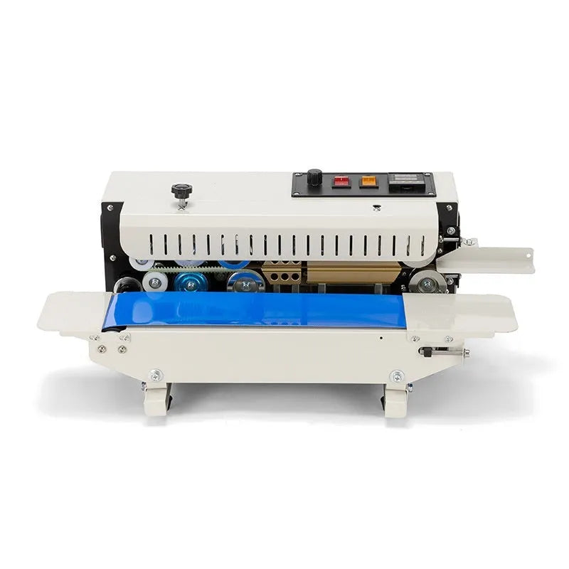Mini manual hand-held sealing machine with steel date stamp for small plastic bags.