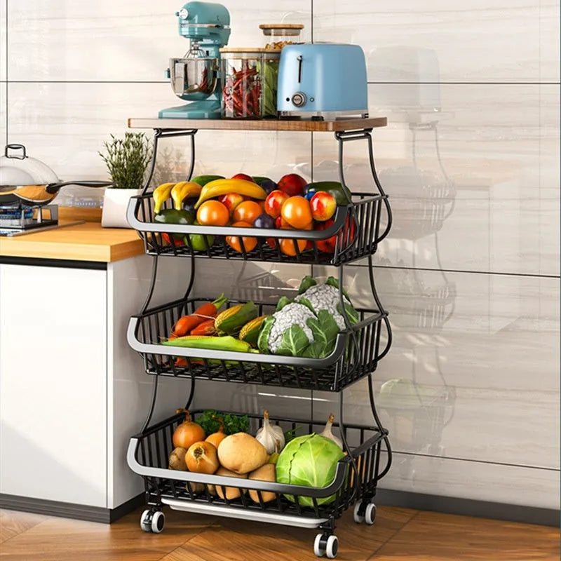 Black six layer foldable kitchen storage rack on wheels