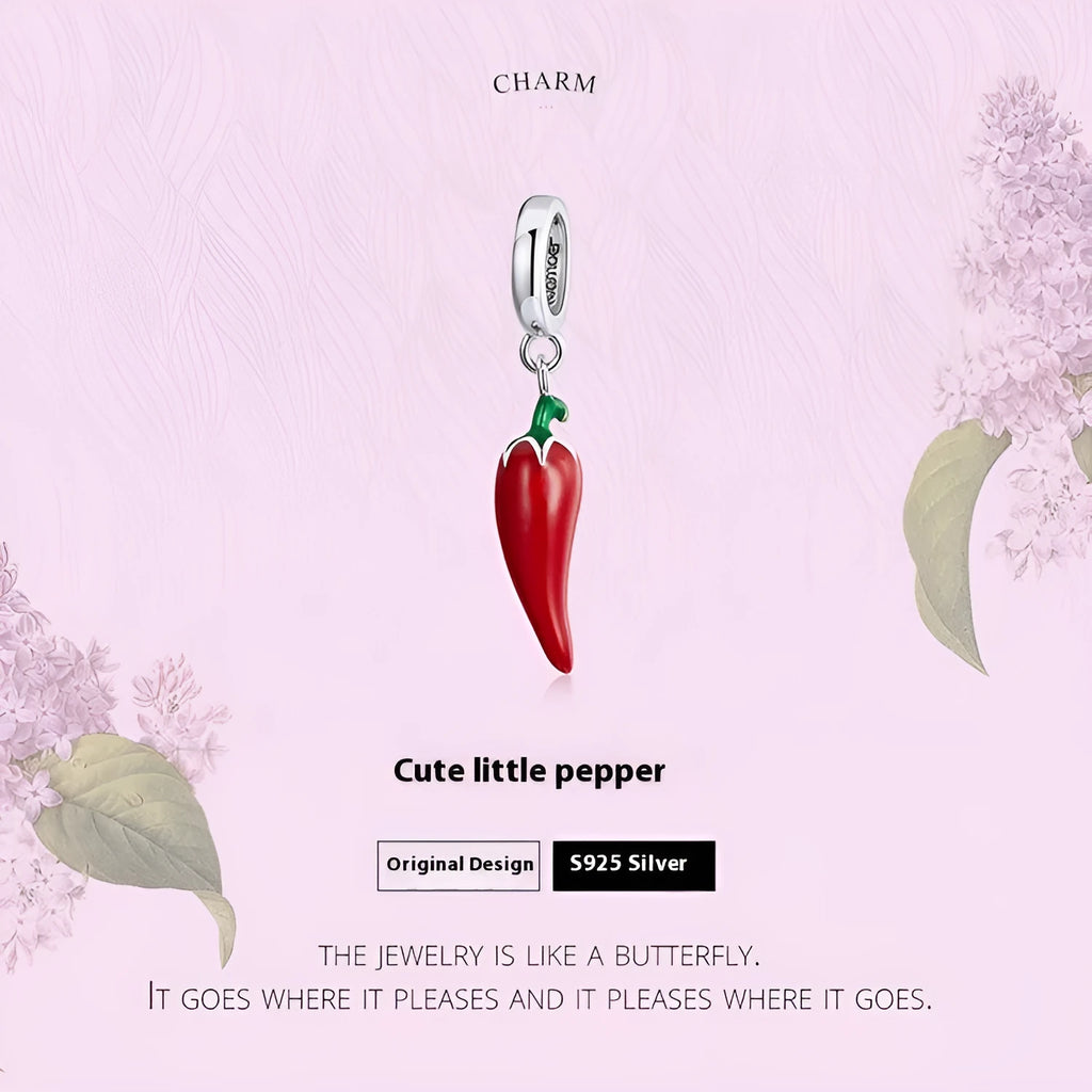 Korean style pepper leaf shaped pendant in S925 sterling silver with a BSC461 electroplated finish.
