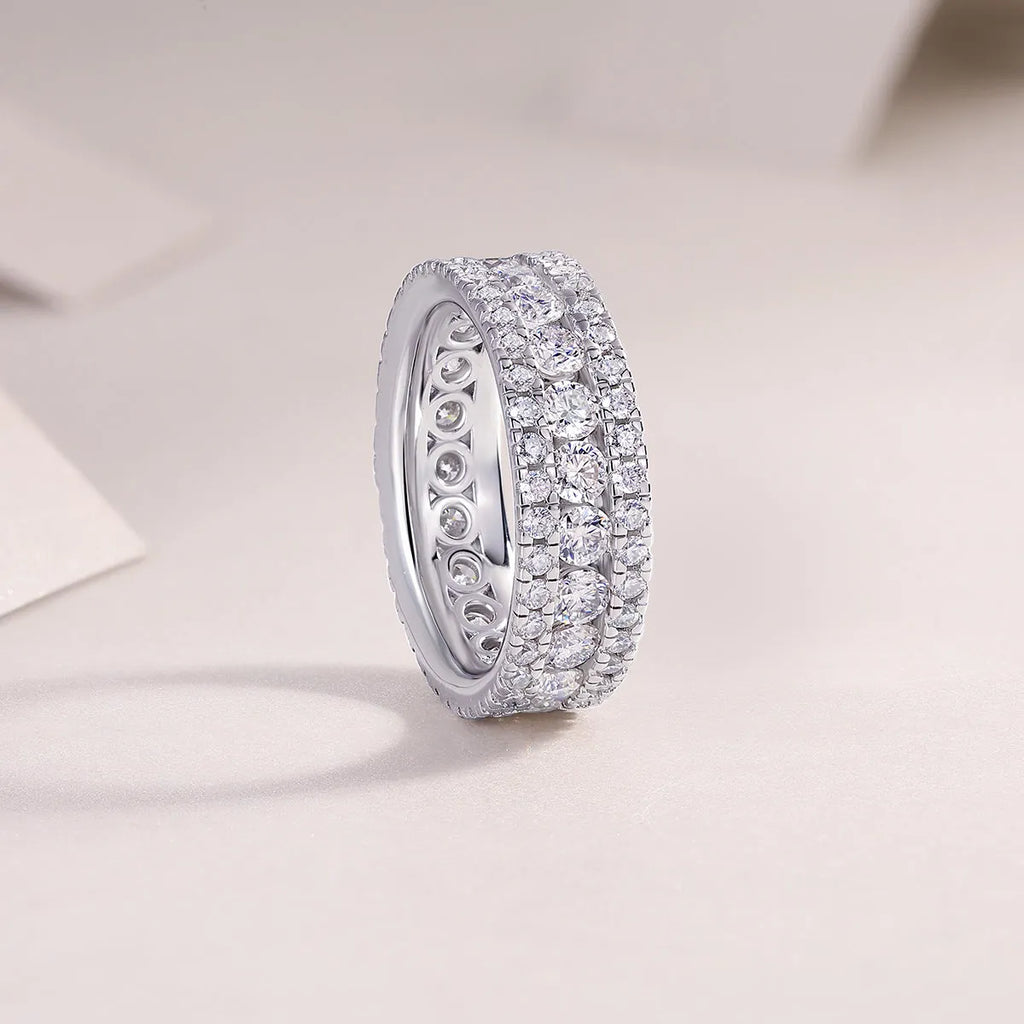 Moissanite wedding ring set in S925 silver with platinum plating, sizes 5 to 9, gift box and GRA certificate