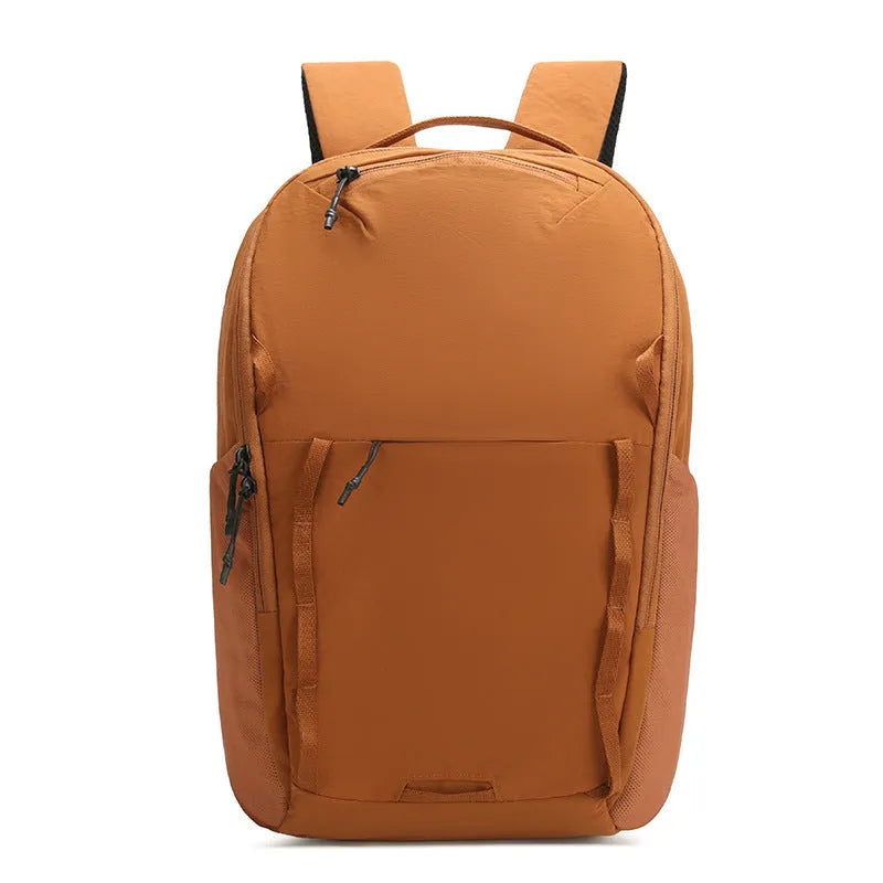 Beige Taslan composite cloth casual backpack with curved shoulder strap on a white background.
