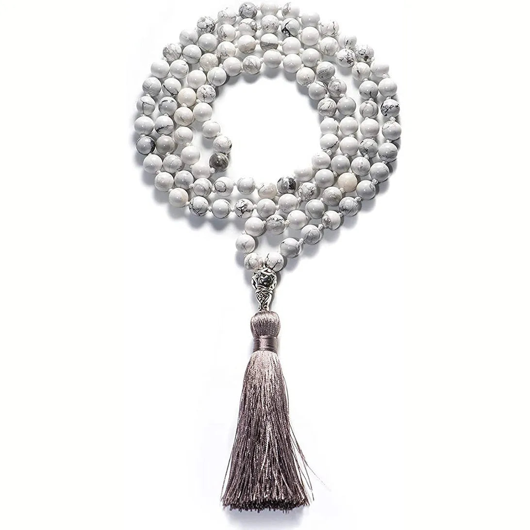 Agate tassel necklace with multiple stone colours including Indian agate, amethyst and blue grain stone on 95-100cm length