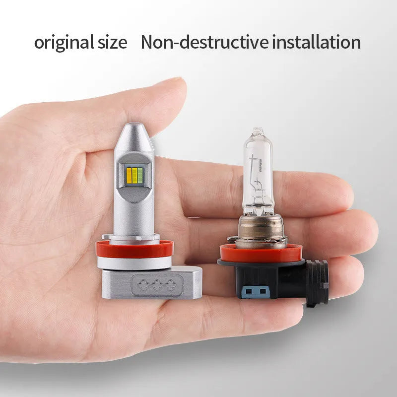 Single LED fog lamp bulb with aluminium housing, showing connector types H8 H9 H11 9005 9006 PSX24 PSX26.