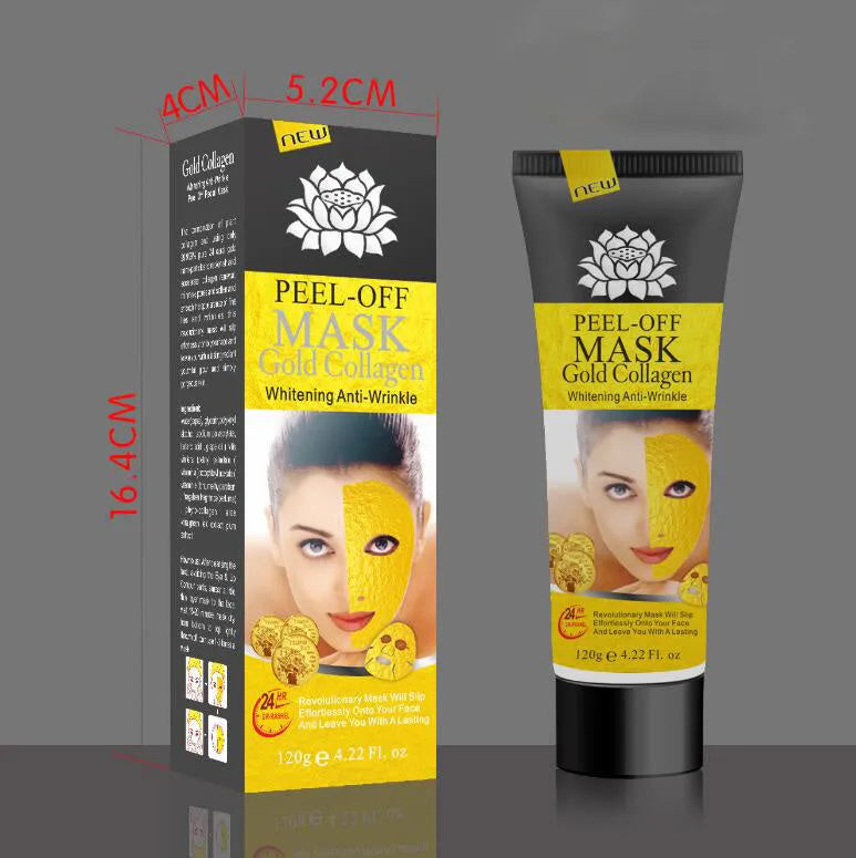 Gold Collagen Peel off Mask in a 120g container with mud formulation for anti-aging and acne treatment