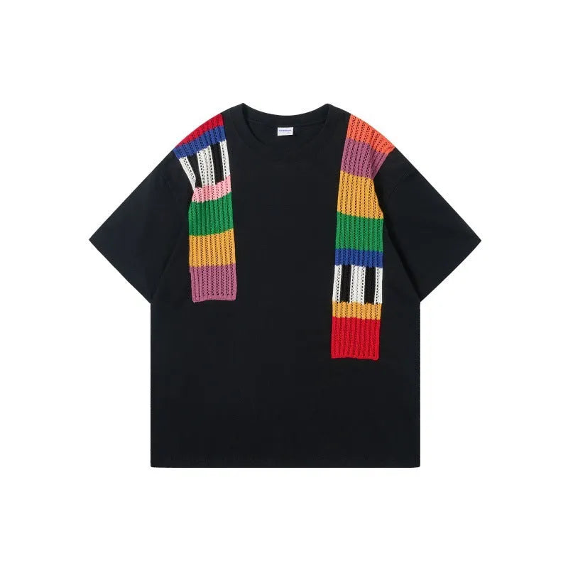 Men's patchwork letter design cotton t-shirt in loose fit with short sleeves