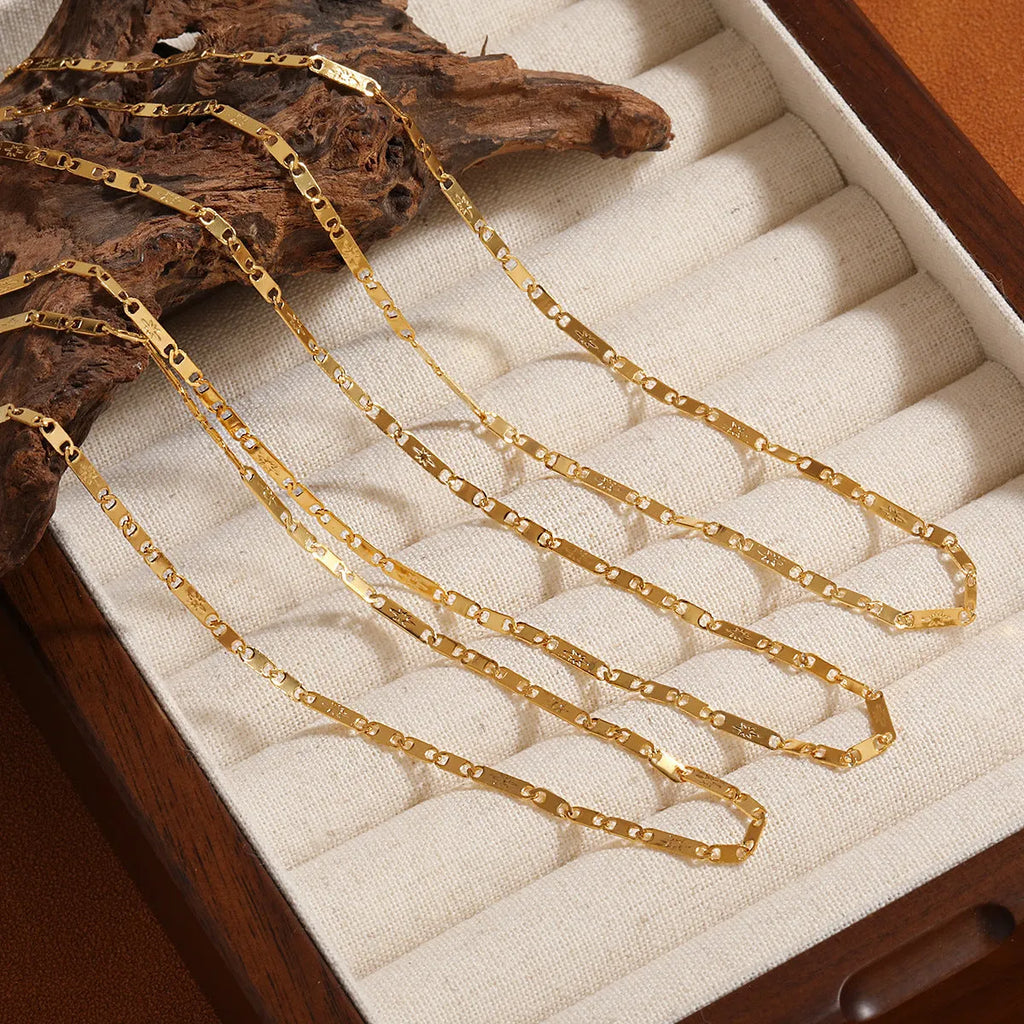 Gold titanium steel hammer pattern personality necklace with adjustable stud chain and Chinese character engraving
