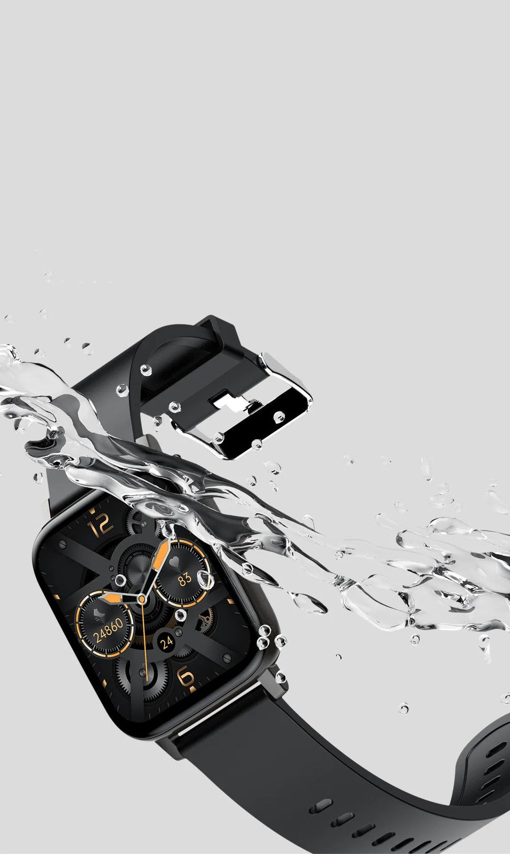 H80 sports smart watch with a black silicone strap and a screen showing heart rate and blood oxygen data.