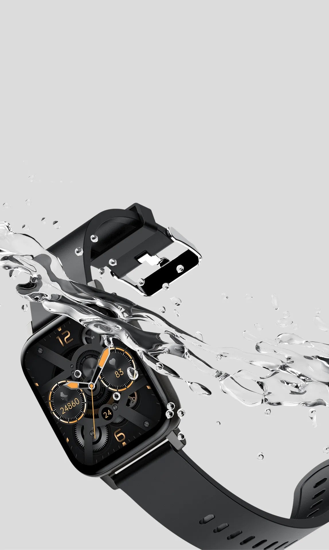 H80 sports smart watch with a black silicone strap and a screen showing heart rate and blood oxygen data.