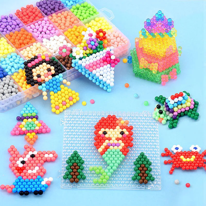 Static plastic toys in multiple colours in a transparent plastic storage box