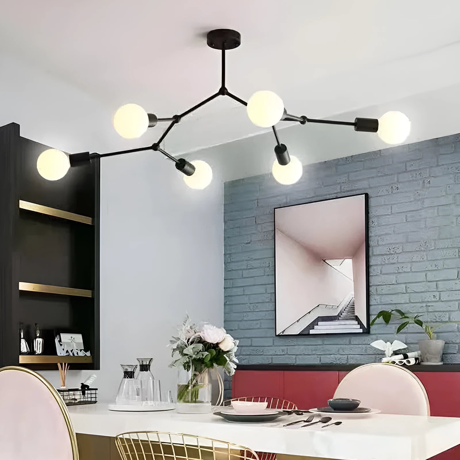 Nordic style iron ceiling lamp with three heads in black finish for living room