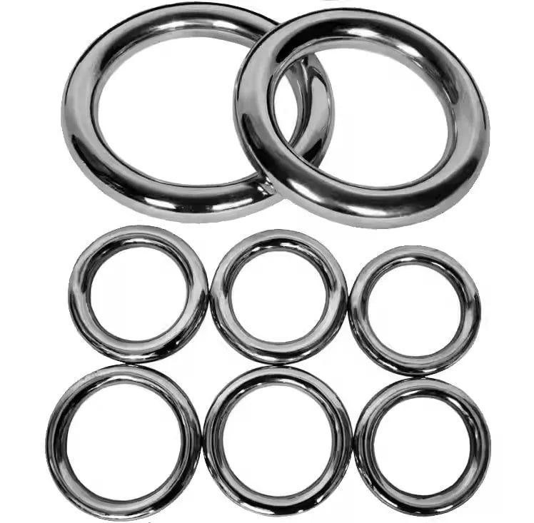 Electroplated carbon steel Wing Chun training ring for forearm strength, shown in three sizes.