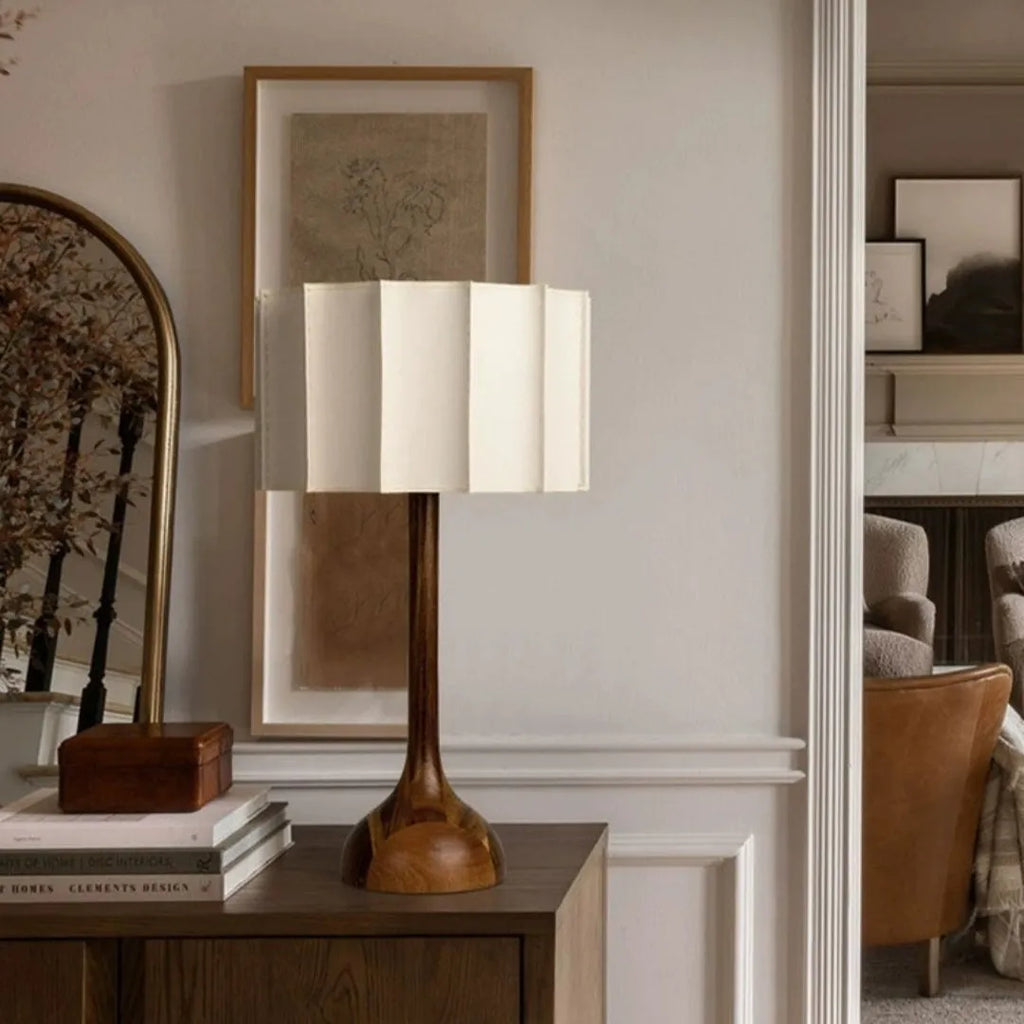 Japanese-style solid wood table lamp with three-color light, 32x50cm, for living room