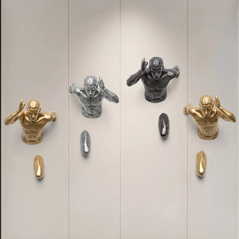 Resin character wall hanging decoration in modern simple style, available in multiple colour options like copper gold silver.