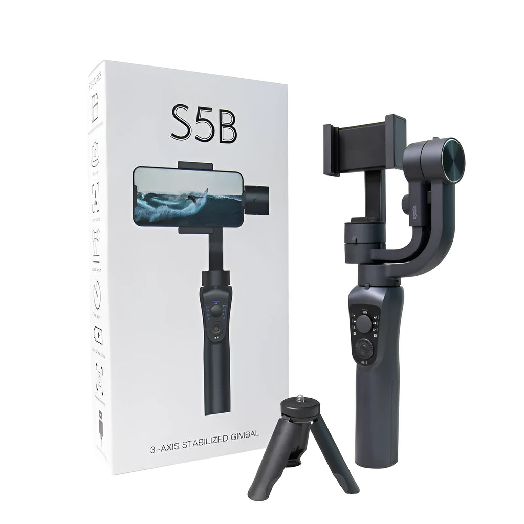 Black three-axis handheld gimbal stabiliser for mobile phone with ABS+PC handle