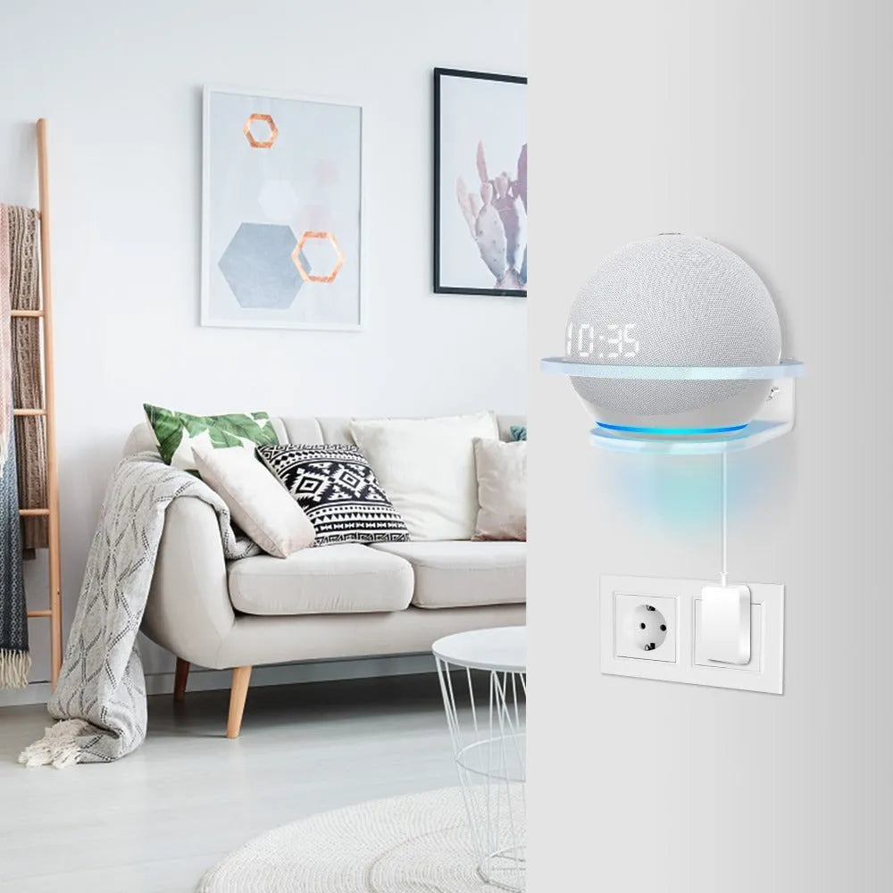 White plastic wall mounting bracket for Echo DOT 4 smart speaker