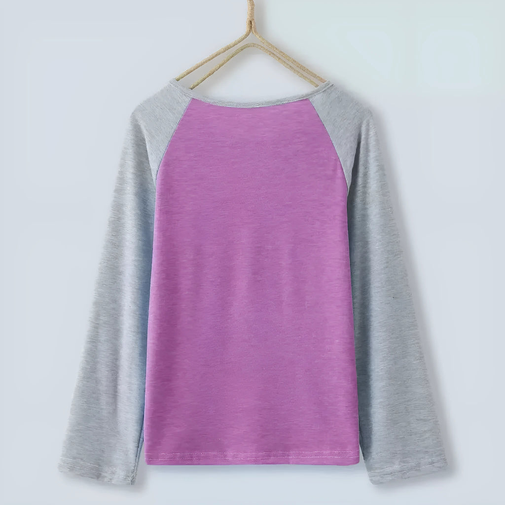 Women's anti-static cotton long sleeve t-shirt with contrast waist in watermelon red