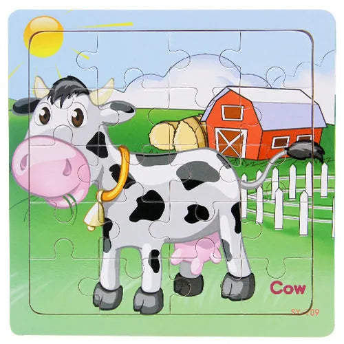 Children's poultry animal wooden puzzle in splint wood with animal colour designs