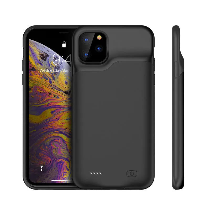 Shockproof silicone iPhone battery charger case in black, blue, pink or white colours