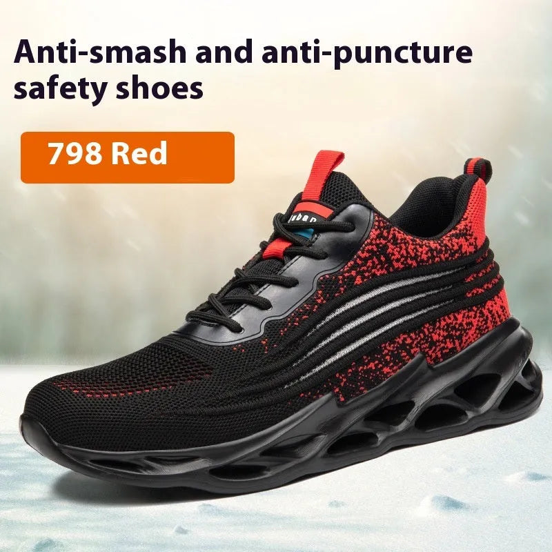 Brown leather safety work shoes with anti-smash toe cap and puncture-resistant rubber sole