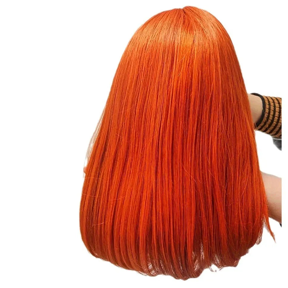 Straight ginger orange bob wig, human hair, 13x4 lace front, natural style, 10-16 inch lengths