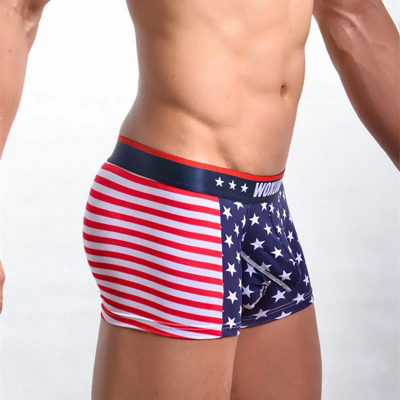 American flag printed ribbed boxers in red made from cotton and spandex, shown flat
