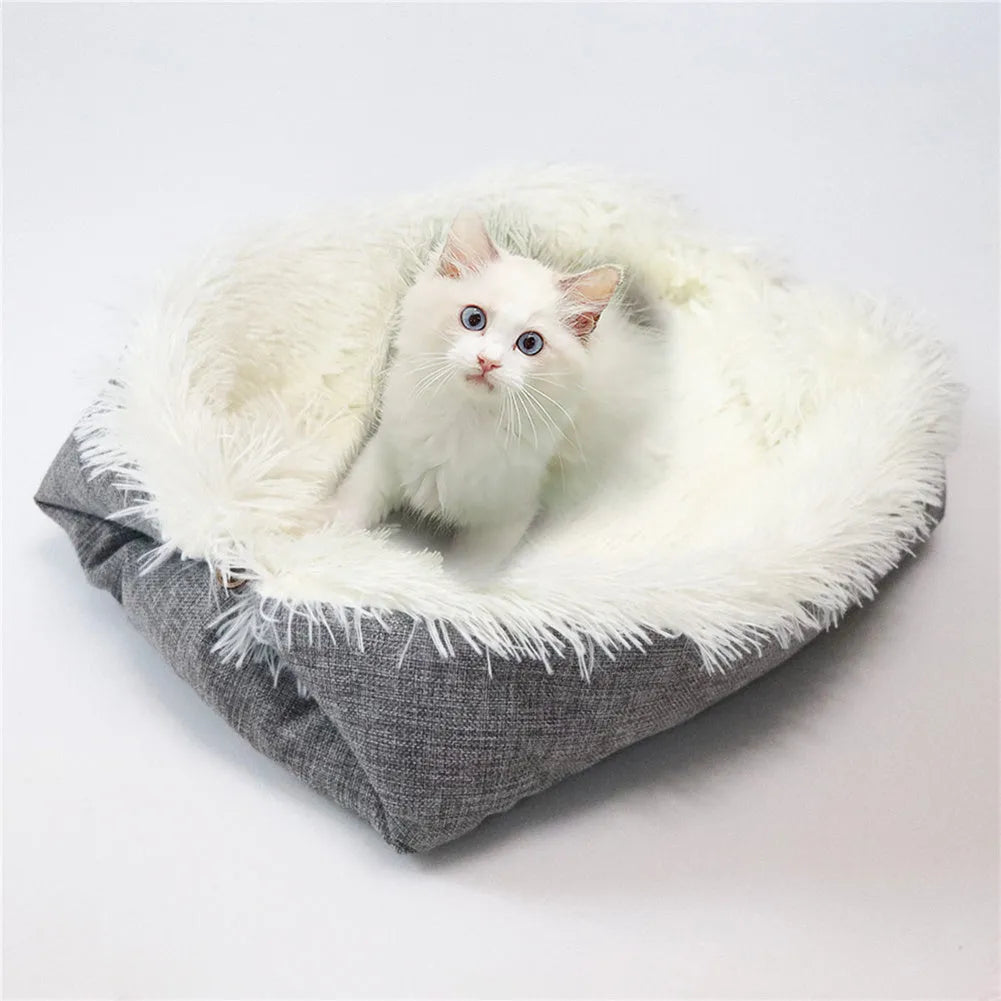 Velvet cat bed 61x51cm seat cushion in white or grey, also usable as pet mat or blanket