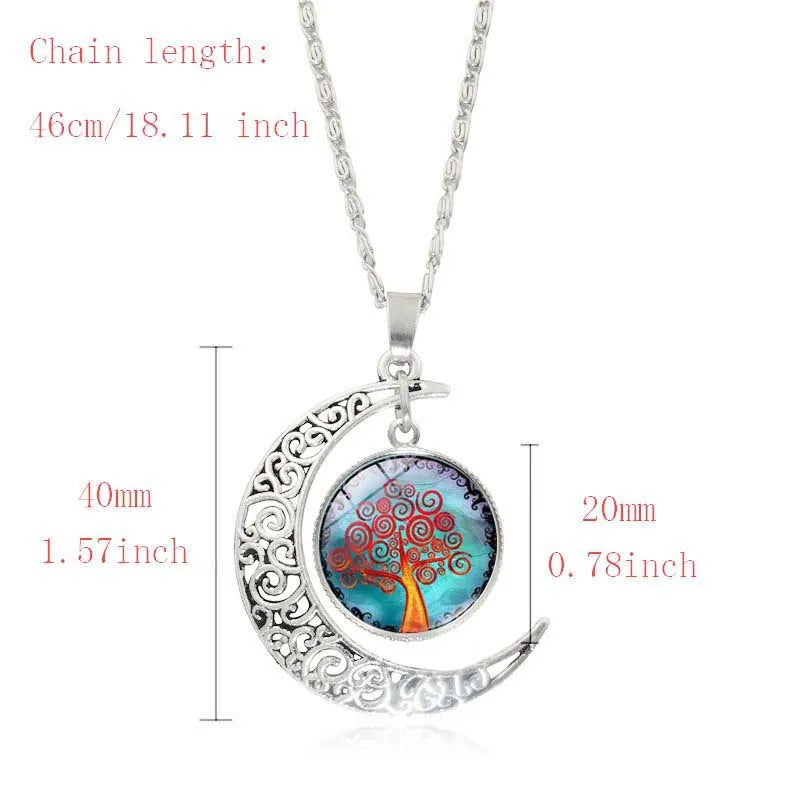 Tree of Life matching jewellery set with alloy necklace, bracelet and earrings featuring glass gem pendants