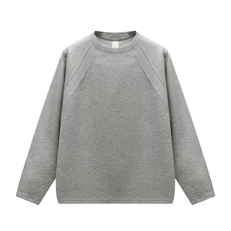 Loose fit long sleeve round neck pullover sweater in solid colour, available in white, black, and grey, sizes M to 5XL.